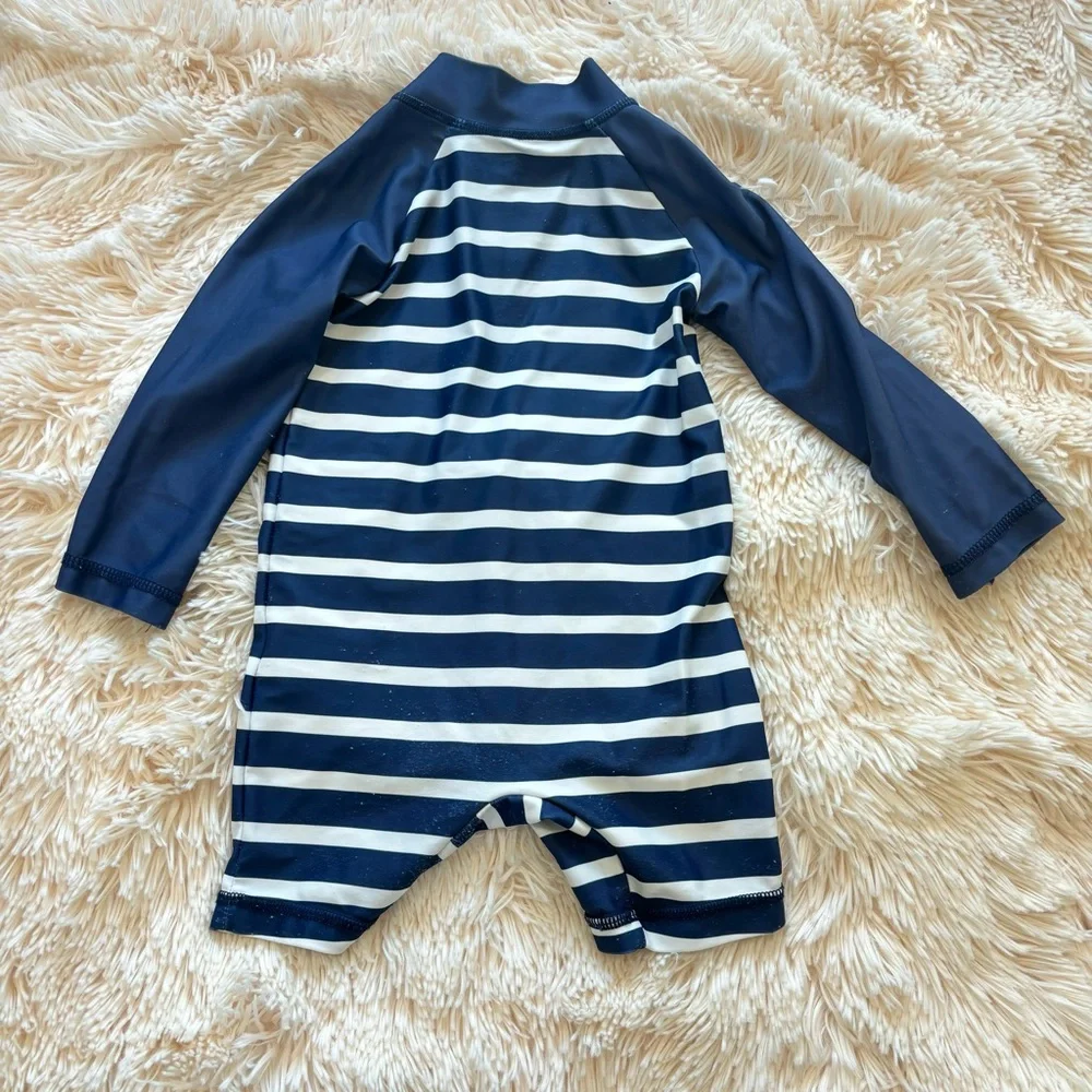 Carters Navy Blue Striped One Piece Rashguard Swimsuit 12 months
